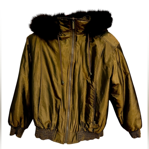 Bromley Sport Thermoloft shimmery green ski jacket.faux fur trim. women's XS. - Picture 3 of 14